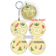 Pompompurin布丁狗百變蔬果立體球型拼圖鑰匙圈24片(透明款), 直徑:3.98cm   