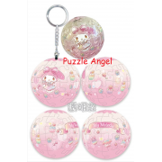 My Melody美樂蒂糖霜蛋糕立體球型拼圖鑰匙圈24片(透明款),  直徑:3.98cm   