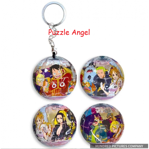 航海王草帽一行人立體球型拼圖鑰匙圈24片(透明款), 直徑:3.98cm
