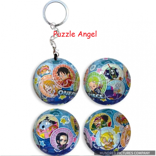 航海王草帽一行人立體球型拼圖鑰匙圈24片(透明款), 直徑:3.98cm