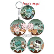 Disney Pixar Fluffy【甜食系列】咖啡麵包透明款立體球型拼圖鑰匙圈24片, 直徑:3.98cm