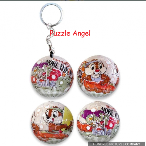 Chip an' Dale奇奇蒂蒂立體球型拼圖鑰匙圈24片, 直徑:3.98cm