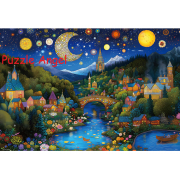 充滿和平與魔法的夜世界（中田）1000 塊拼圖, size:49x72cm