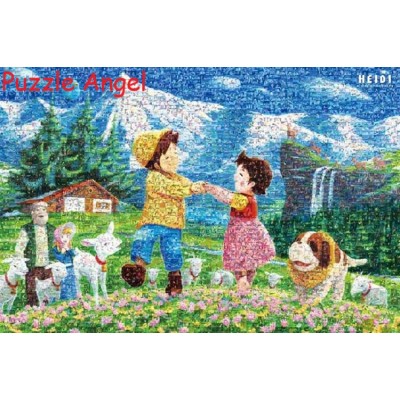 馬賽克藝術 牧場舞蹈（海蒂，阿爾卑斯山女孩）1000 塊砌圖, size:49x72cm