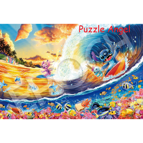 Stitch -Sunset Surfing- （Lilo & Stitch）1000 塊, 裝飾貼紙砌圖,  size:50x75cm.