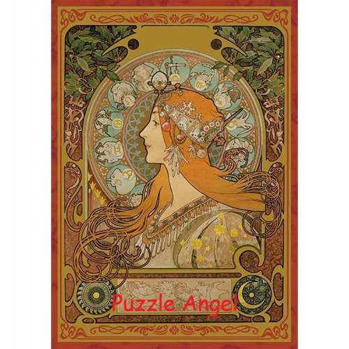 黄道十二宮Zodiac（Mucha）108塊, 彩色箔印刷砌圖 , size:18.2x25.7cm