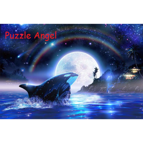 Lassen Orca Moon 3 虎鯨1000塊砌圖, 彩色箔印刷, size:50x75cm
